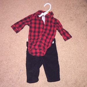 Plaid long sleeve onsie and corduroys